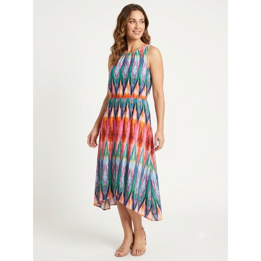 Athleta A-Line Dress Womens S Multicolor Martinique Ikat Watercolor Sleeveless
